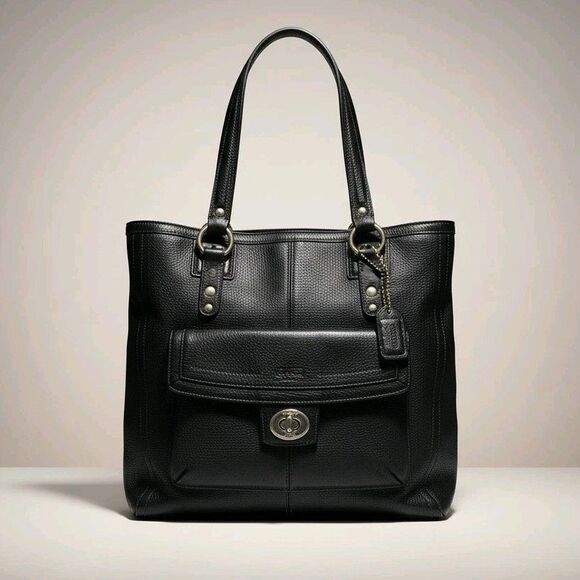 Coach Handbags - COACH Penelope Shoulder Bag Black Pebbled Leather F19264 Front Turn-Lock Tote